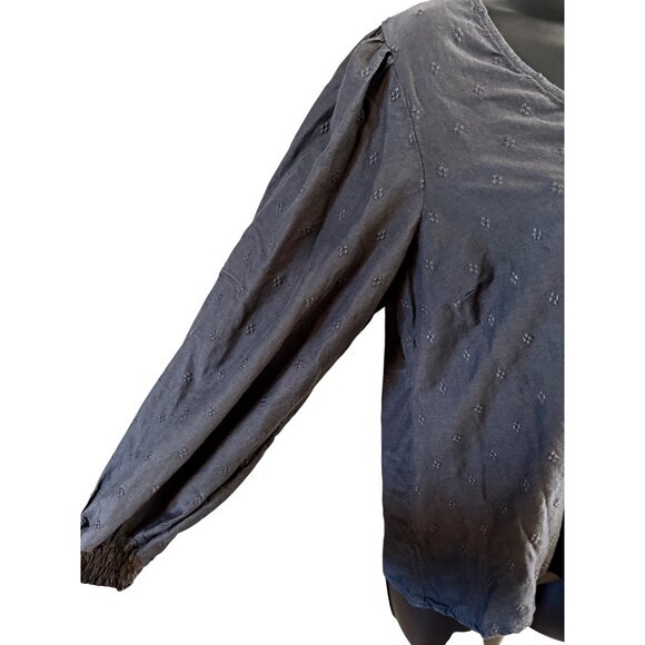 Old Navy Womens Blouse L Black Embroidered Long Sleeve V-Neck FlSoft Lightweight - Picture 3 of 8